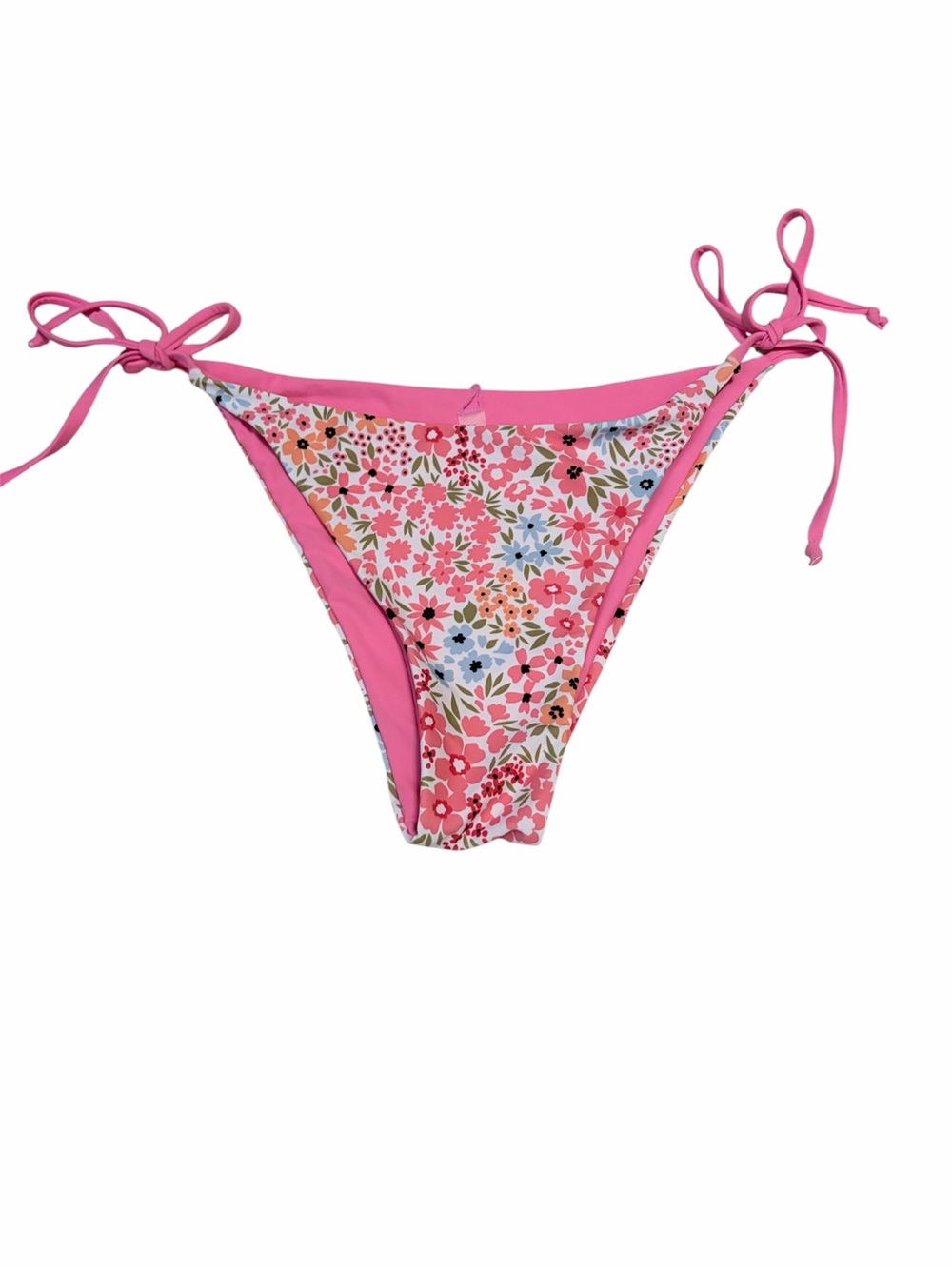 Zaful large Women's Reversible Floral & Solid Pink Side-Tie Bikini Bottoms